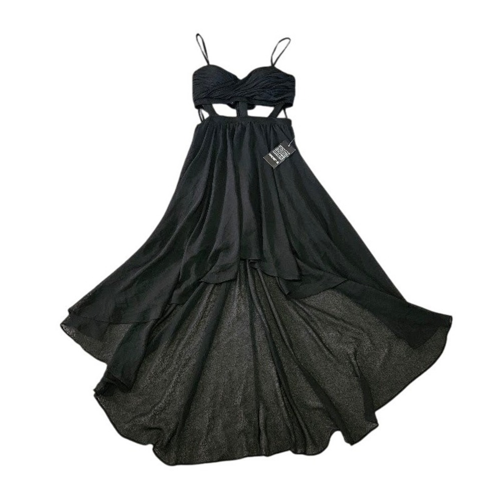 Arden B. Vintage Black Chiffon Cut Out High Low Formal Dress Small Whimsigoth